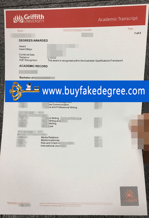 Griffith University transcript