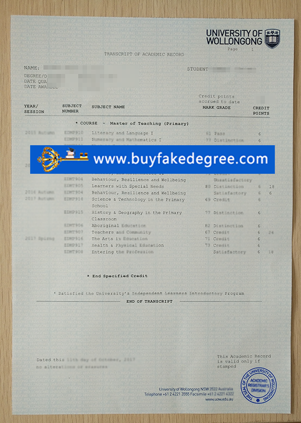 University of Wollongong Australia transcript buy fake UWA degree transcript