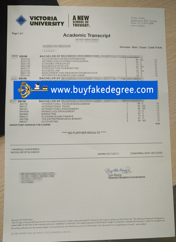 Victoria University transcript buy fake transcript of VU