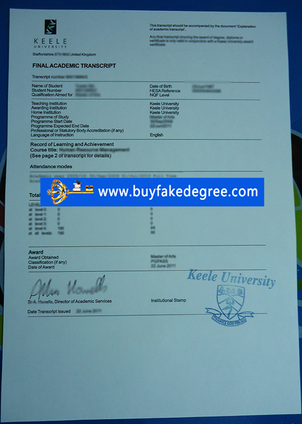 Buy fake Keele University transcript