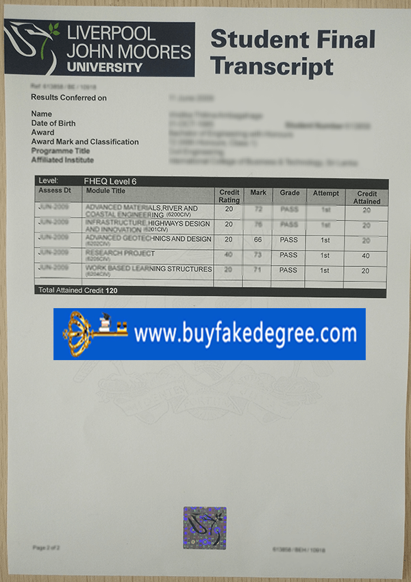 Liverpool John Moores University transcript buy fake diploma transcript