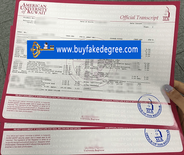 American University of Kuwait transcript, buy fake American University of Kuwait transcript, fake AUK transcript