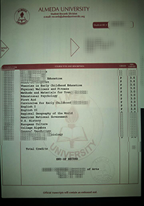 Almeda University transcript, buy fake transcript of Almeda University