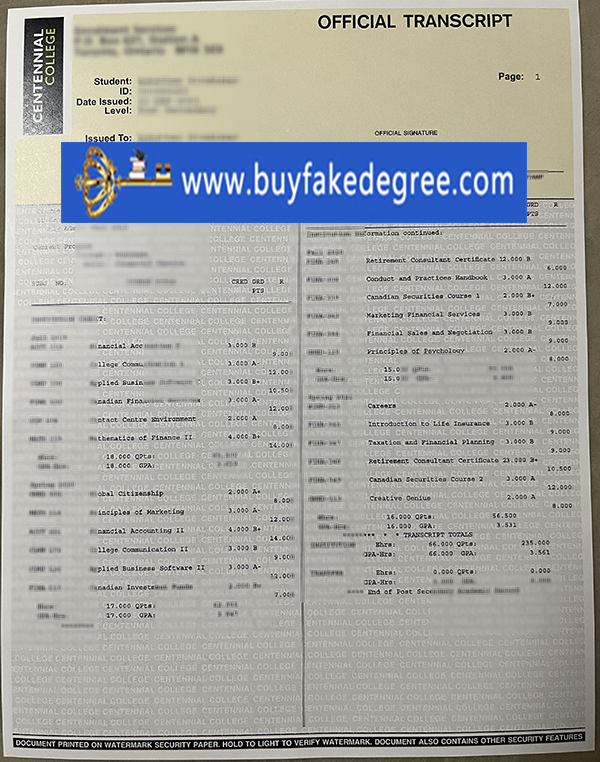 Centenial College transcript, fake Centenial College transcript, buy fake Centenial College transcript diploma