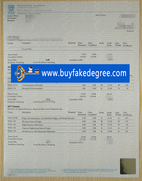 Simon Fraser University transcript, buy fake SFU transcript, buy fake Simon Fraser University transcript