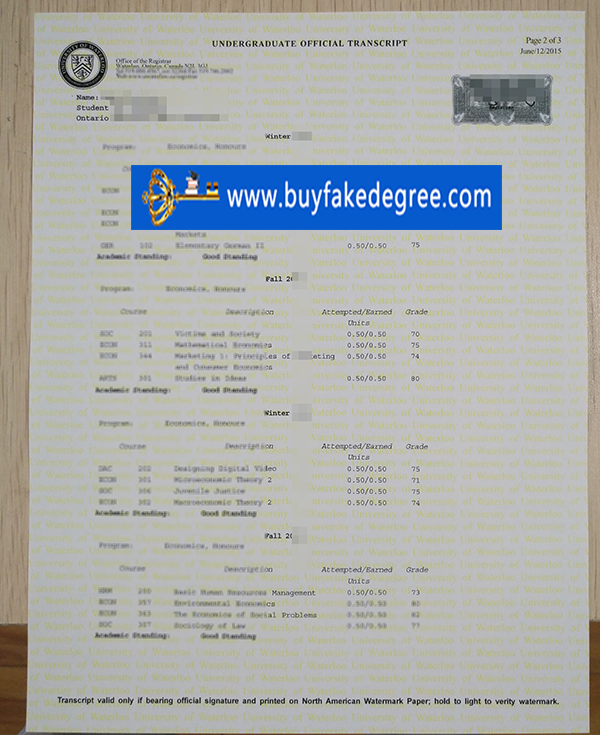 buy fake University of Waterloo transcript, University of Waterloo transcript free sample from buyfakedegree.com