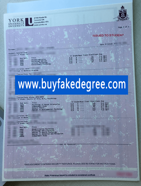 York University transcript, fake York University transcript, buy fake transcript of York University