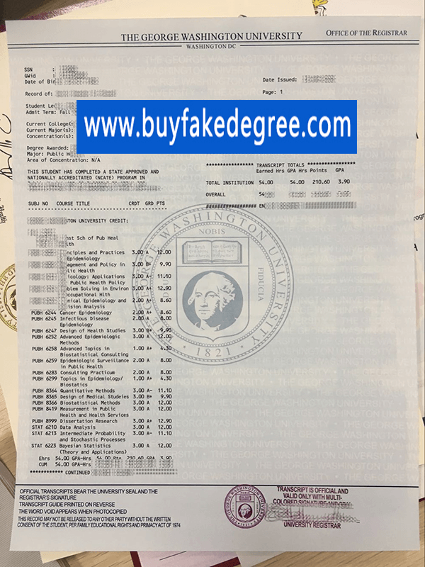 GWU transcript, buy fake transcript of George Washington University