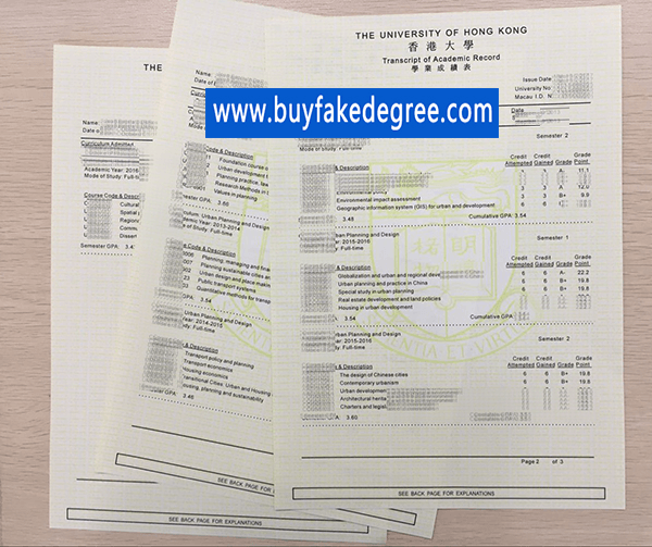HKU transcript, University of Hong Kong transcript