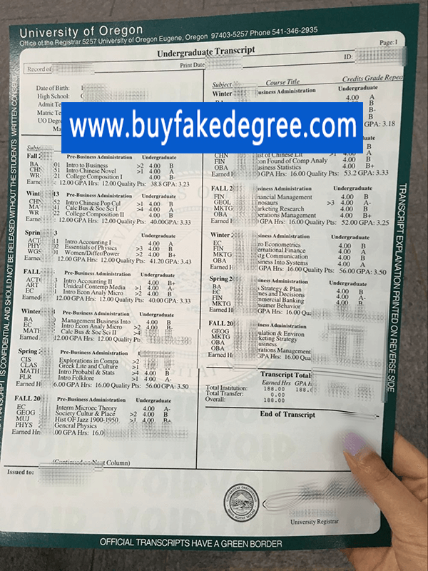 University of Oregon transcript