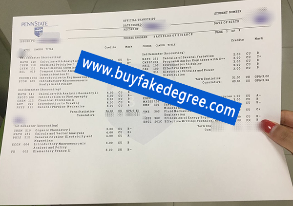 Fake Pennstate university transcript