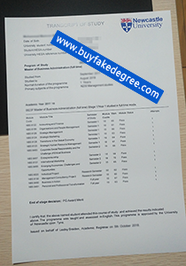 Newcastle University transcript