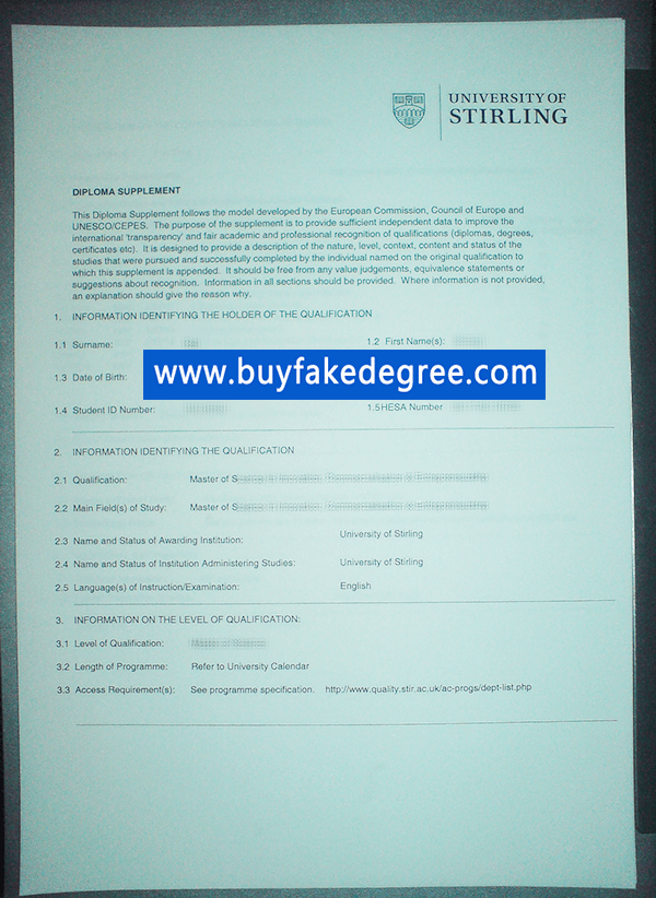 University of Stirling transcript, buy fake degree diploma transcript