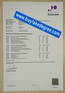 University of Portsmouth transcript sample