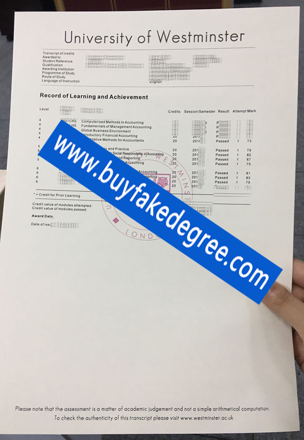 University of Westminster transcript，buy fake University of Westminster transcript