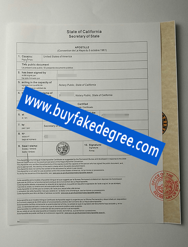 State of California Apostille buy fake diploma with Apostille certificate
