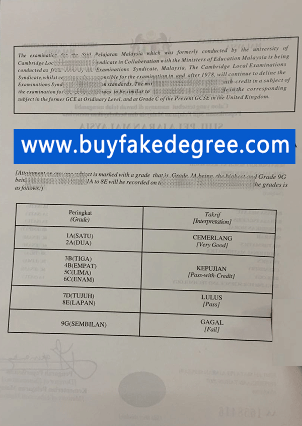 FAKE SIJIL PELAJARAN MALAYSIA TRANSCRIPT