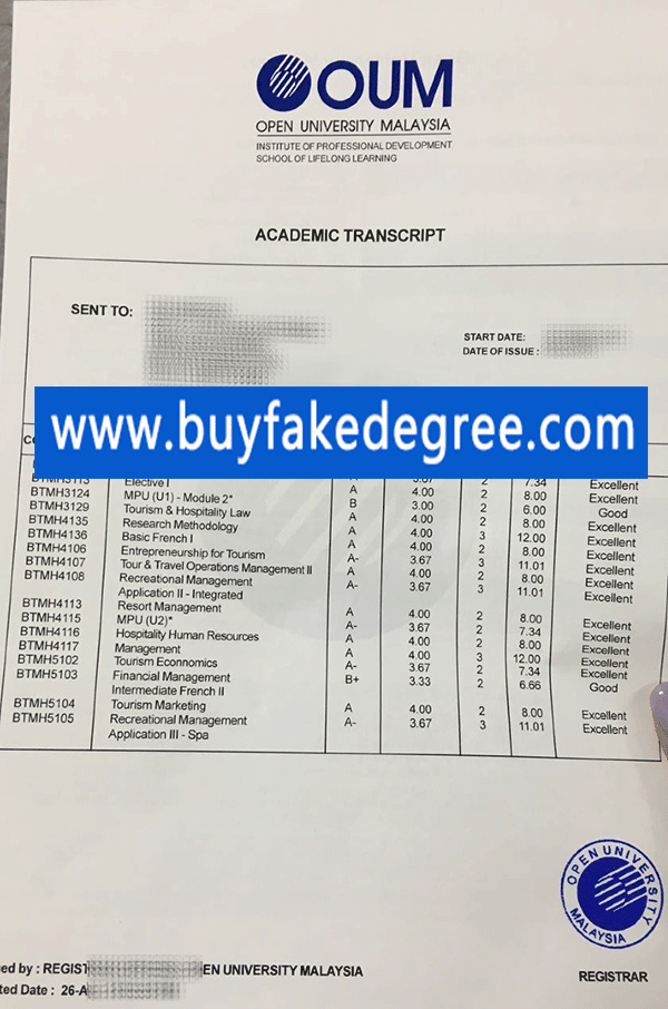 Fake Open University Malaysia Transcript, fake OUM transcript