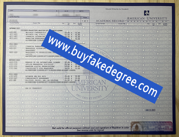 American University transcript sample original buy fake transcript