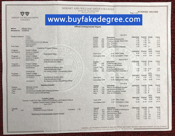 Hobart and William Smith Colleges fake transcript