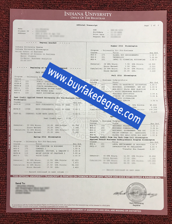 Indiana University transcript sample buy Indiana University fake transcript