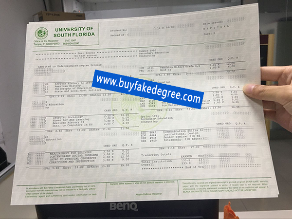 USF transcript sample，buy fake transcript of University of South Florida, buy fake diploma