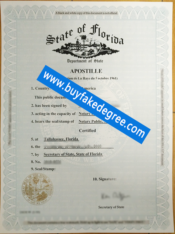 State of Florida apostille certificate, buy fake Apostille certificate