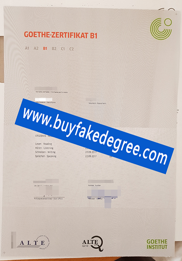 Goethe Zertifikat B1 certificate