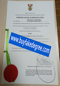 Republic of South Africa Certificate of Authentication