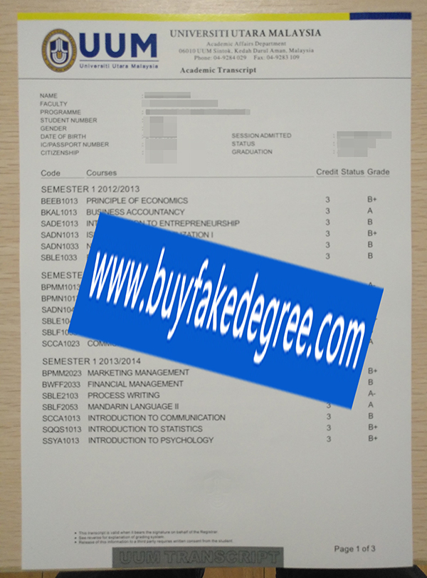 UUM University Utara Malaysia transcript