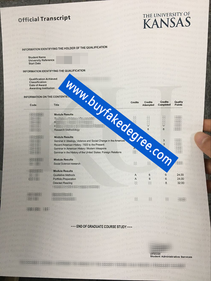 University of Kansas transcript, fake transcript of University of Kansas
